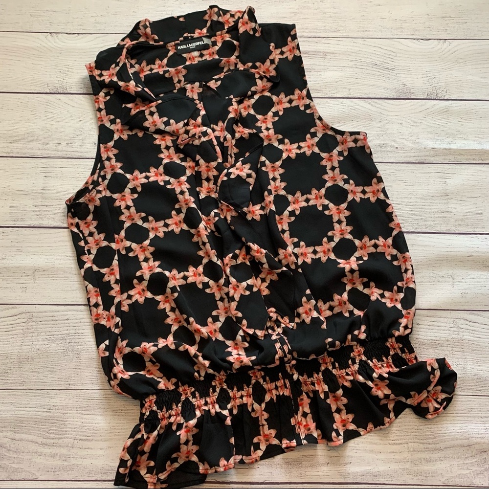 Karl Lagerfeld Floral Print Sleeveless Blouse Size Medium